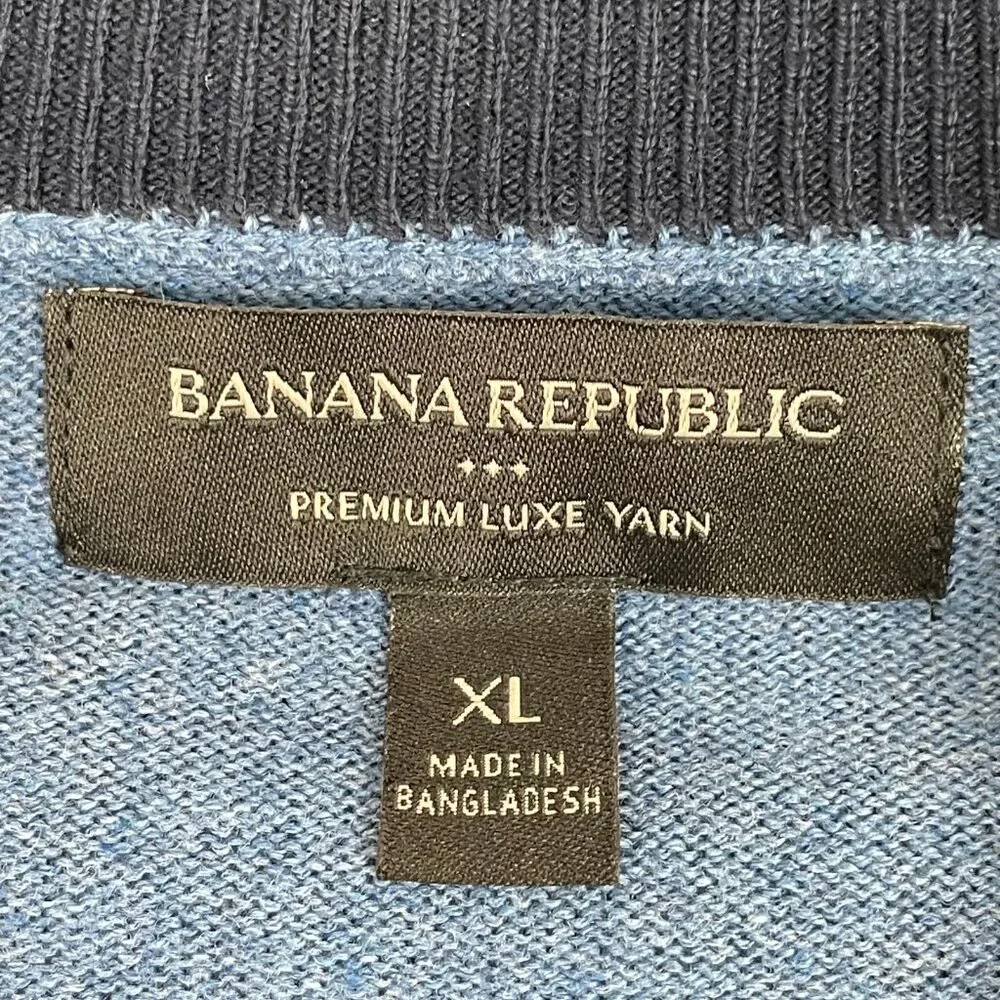 Banana Republic Mens XL Premium Luxe Yarn Blue Quarter Zip Pullover Sweater Knit
